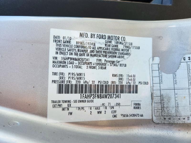 2010 Ford Focus მანქანა იყიდება აუქციონზე, vin: 1FAHP3FN8AW207341, აუქციონის ნომერი: 72027776