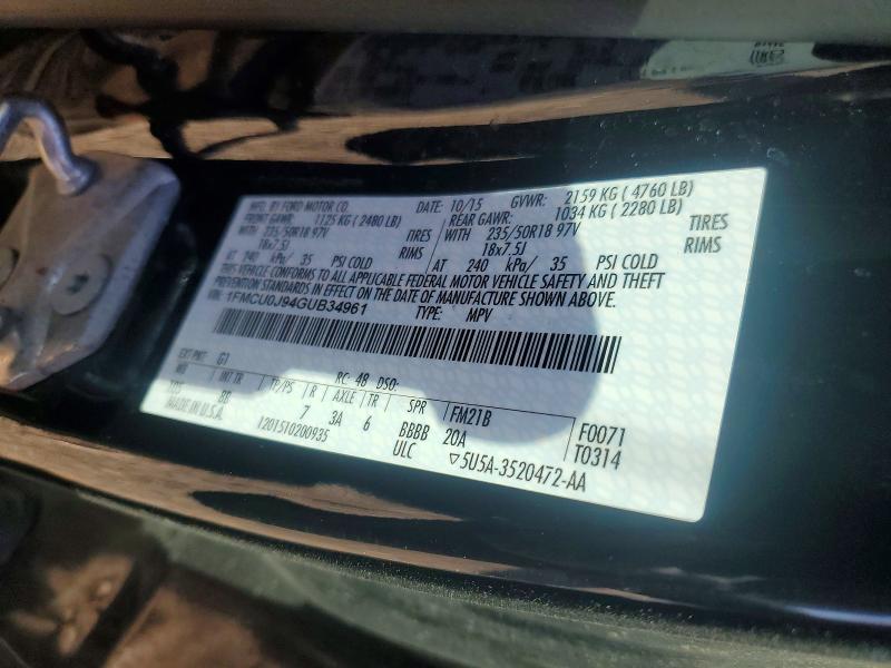 Aukcja sprzedaży 2016 Ford Escape, vin: 1FMCU0J94GUB34961, numer aukcji: 72434046