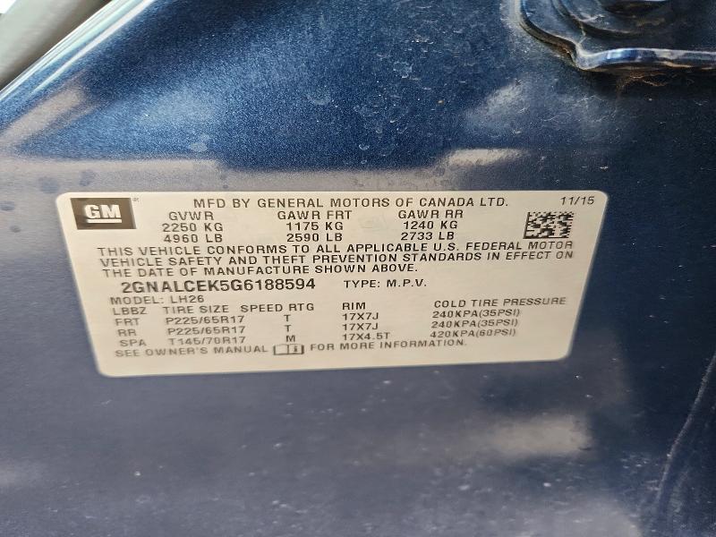 Aukcja sprzedaży 2016 Chevrolet Equinox, vin: 2GNALCEK5G6188594, numer aukcji: 72703976