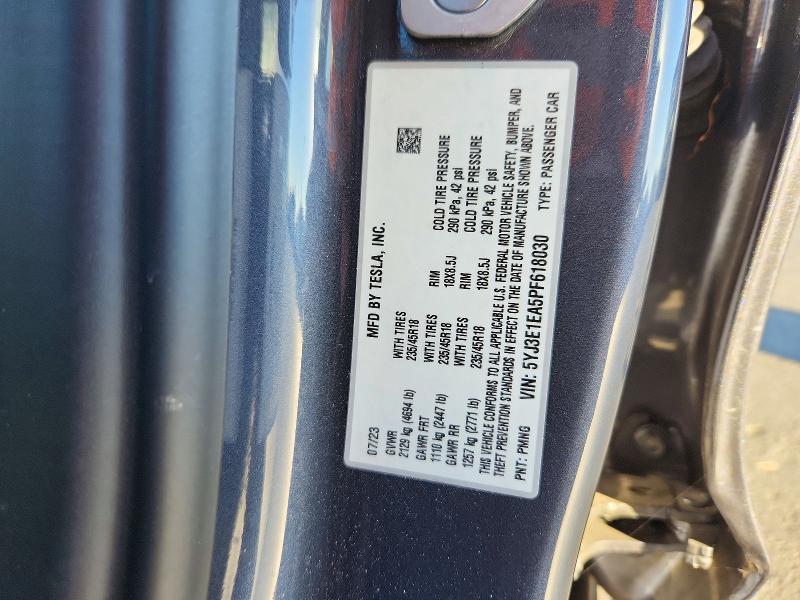 Продаж на аукціоні авто 2023 Tesla Model 3, vin: 5YJ3E1EA5PF618030, номер лоту: 71615446