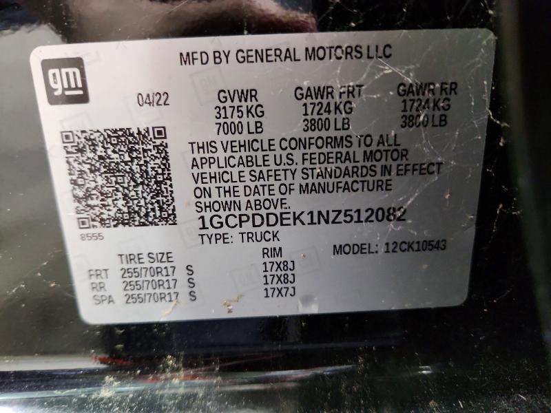 70492436 :رقم المزاد ، 1GCPDDEK1NZ512082 vin ، 2022 Chevrolet Silverado مزاد بيع