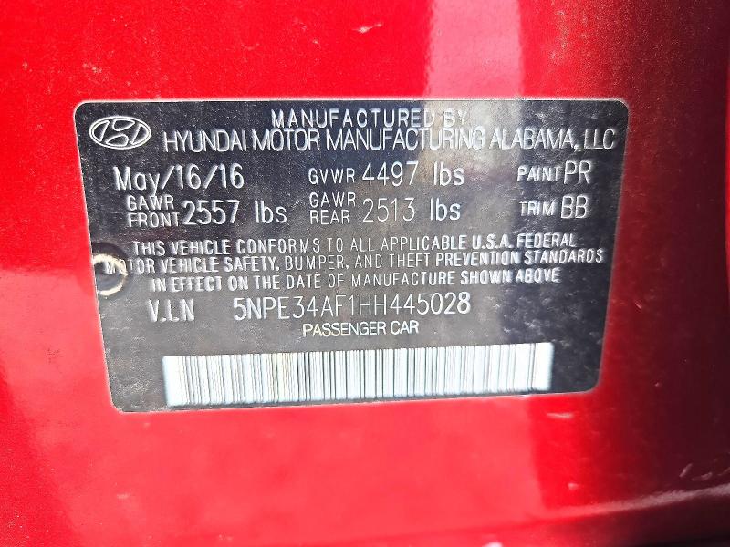 2017 Hyundai Sonata მანქანა იყიდება აუქციონზე, vin: 5NPE34AF1HH445028, აუქციონის ნომერი: 71986376