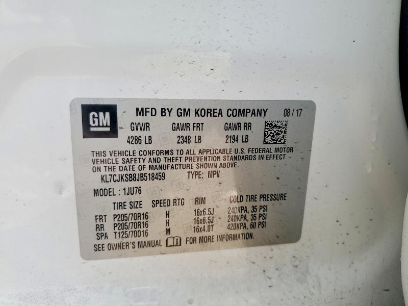 Aukcja sprzedaży 2018 Chevrolet Trax, vin: KL7CJKSB8JB518459, numer aukcji: 71540076