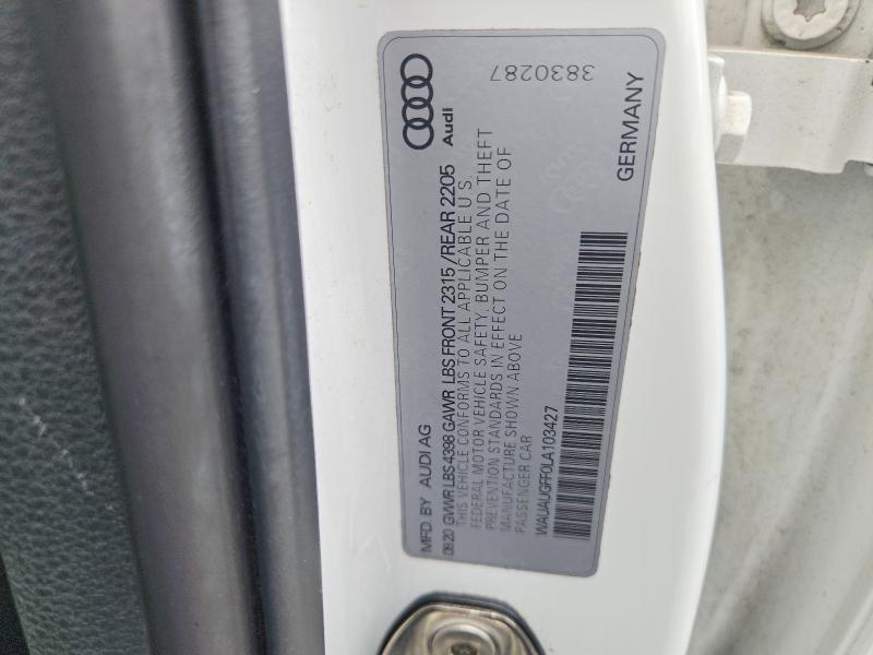 Aukcja sprzedaży 2020 Audi A3, vin: WAUAUGFF0LA103427, numer aukcji: 71219616