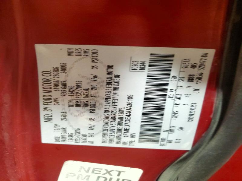 71498236 :رقم المزاد ، 1FMEU7DE4AUA36109 vin ، 2010 Ford Explorer مزاد بيع