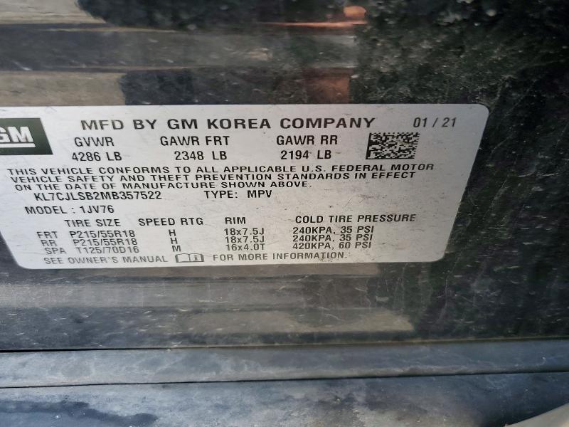 71420356 :رقم المزاد ، KL7CJLSB2MB357522 vin ، 2021 Chevrolet Trax مزاد بيع