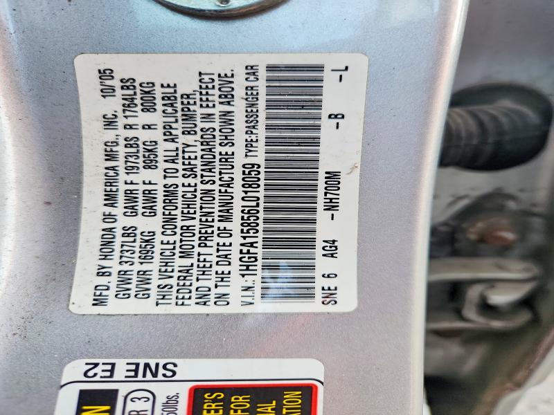 Продаж на аукціоні авто 2006 Honda Civic, vin: 1HGFA15856L018059, номер лоту: 70276506