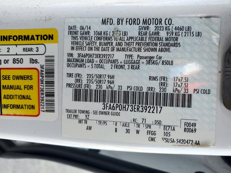 Продаж на аукціоні авто 2014 Ford Fusion, vin: 3FA6P0H73ER392217, номер лоту: 72623156