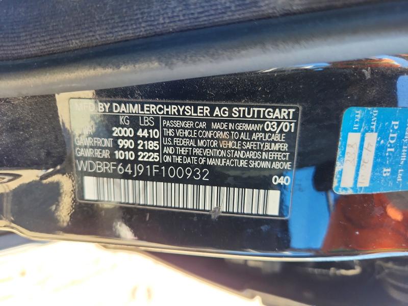 Aukcja sprzedaży 2001 Mercedes-benz C, vin: WDBRF64J91F100932, numer aukcji: 71992526