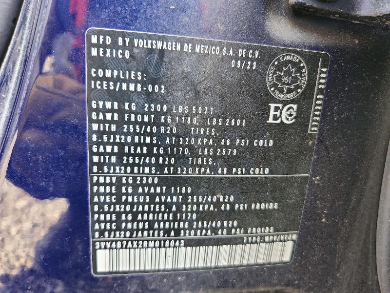 73039866 :رقم المزاد ، 3VV4B7AX2RM018043 vin ، 2024 Volkswagen Tiguan مزاد بيع