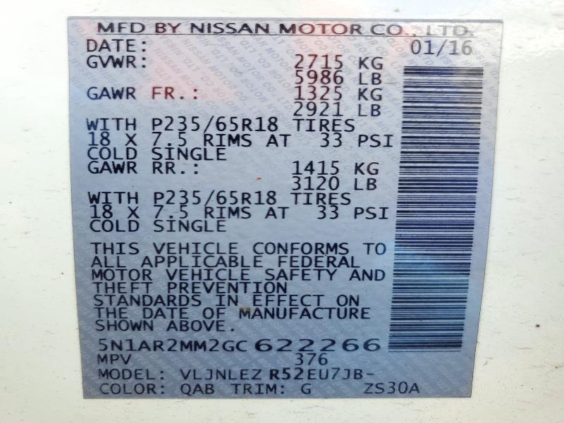 Auction sale of the 2016 Nissan Pathfinder, vin: 5N1AR2MM2GC622266, lot number: 72443816