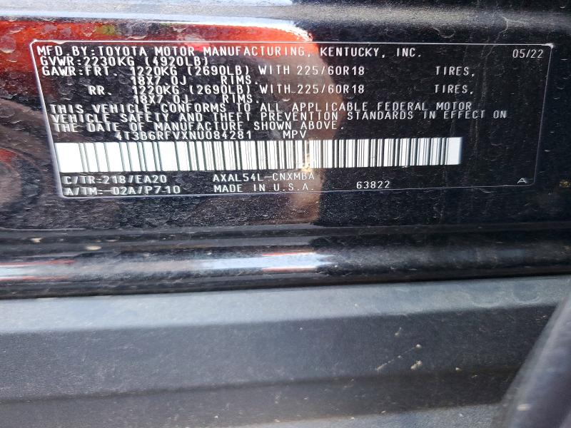 70978066 :رقم المزاد ، 4T3B6RFVXNU084281 vin ، 2022 Toyota Rav4 مزاد بيع