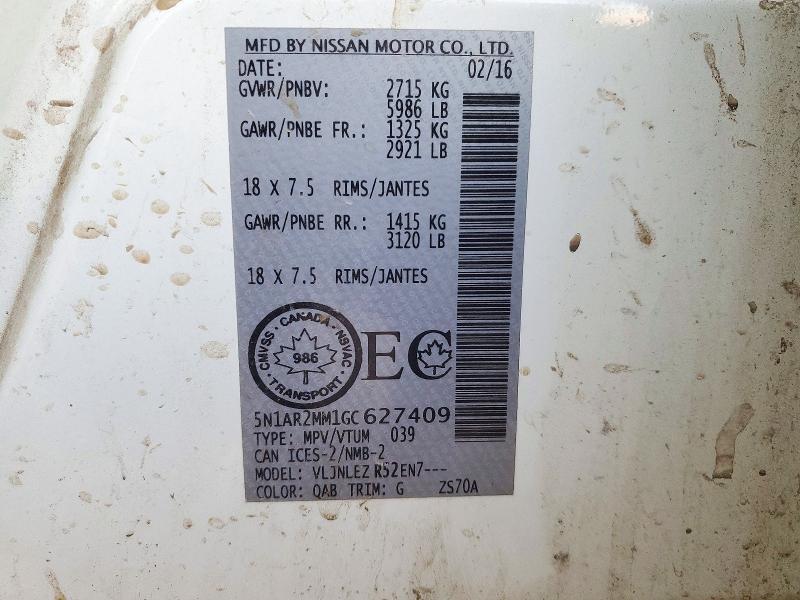 Продаж на аукціоні авто 2016 Nissan Pathfinder, vin: 5N1AR2MM1GC627409, номер лоту: 73202506
