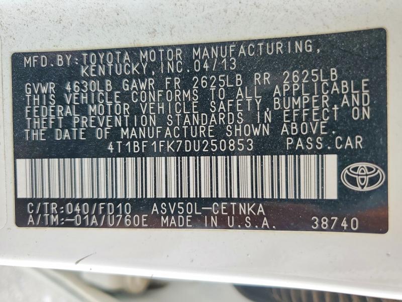 Auction sale of the 2013 Toyota Camry, vin: 4T1BF1FK7DU250853, lot number: 71589826