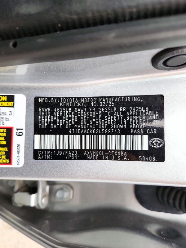 2025 Toyota Camry მანქანა იყიდება აუქციონზე, vin: 4T1DAACK6SU589743, აუქციონის ნომერი: 72606156