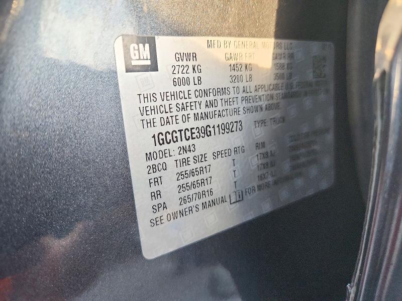 72168546 :رقم المزاد ، 1GCGTCE39G1199273 vin ، 2016 Chevrolet Colorado مزاد بيع