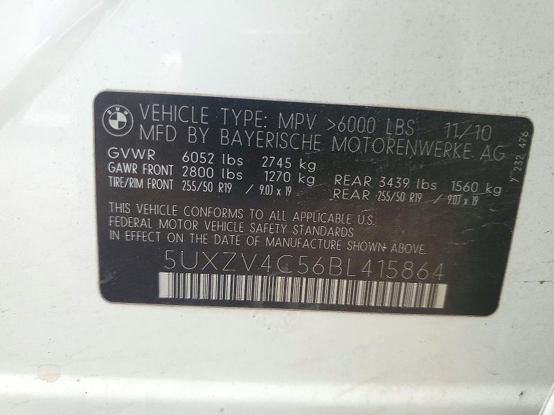 2011 Bmw X5 მანქანა იყიდება აუქციონზე, vin: 5UXZV4C56BL415864, აუქციონის ნომერი: 64856976