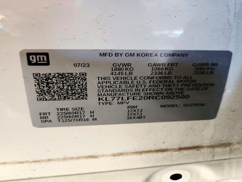 73187226 :رقم المزاد ، KL77LFE20RC092500 vin ، 2024 Chevrolet Trax مزاد بيع