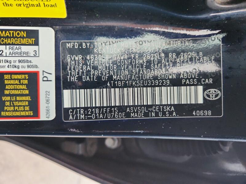 Aukcja sprzedaży 2014 Toyota Camry, vin: 4T1BF1FK5EU339239, numer aukcji: 68201186