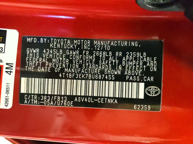 Продаж на аукціоні авто 2011 Toyota Camry, vin: 4T1BF3EK7BU687455, номер лоту: 71732166
