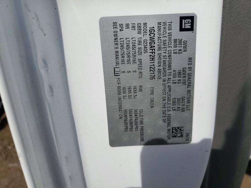 Aukcja sprzedaży 2017 Chevrolet Express G2500, vin: 1GCWGAFF2H1122176, numer aukcji: 72005586