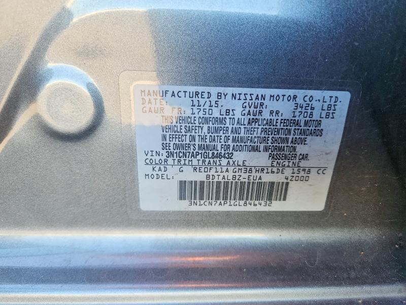 Продаж на аукціоні авто 2016 Nissan Versa, vin: 3N1CN7AP1GL846432, номер лоту: 71975946