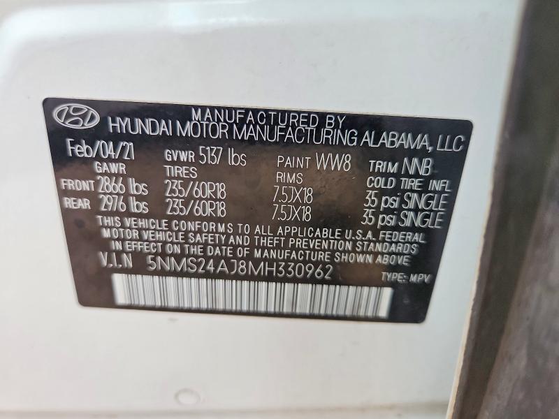 Aukcja sprzedaży 2021 Hyundai Santa Fe, vin: 5NMS24AJ8MH330962, numer aukcji: 70602806