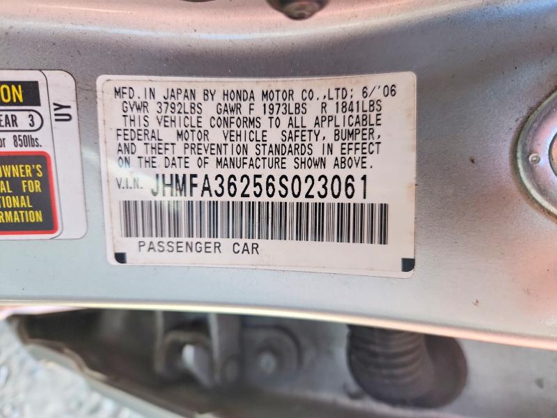 71448856 :رقم المزاد ، JHMFA36256S023061 vin ، 2006 Honda Civic مزاد بيع