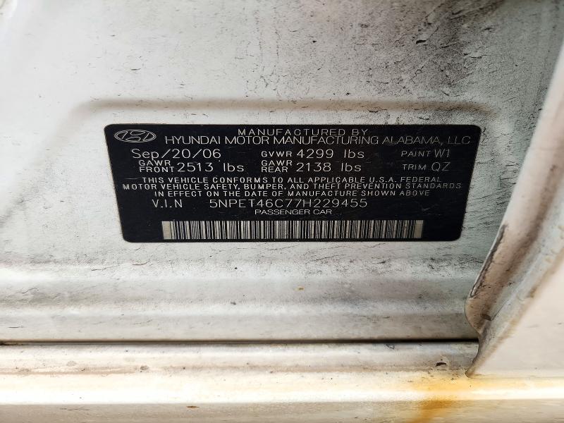 Aukcja sprzedaży 2007 Hyundai Sonata, vin: 5NPET46C77H229455, numer aukcji: 72707606