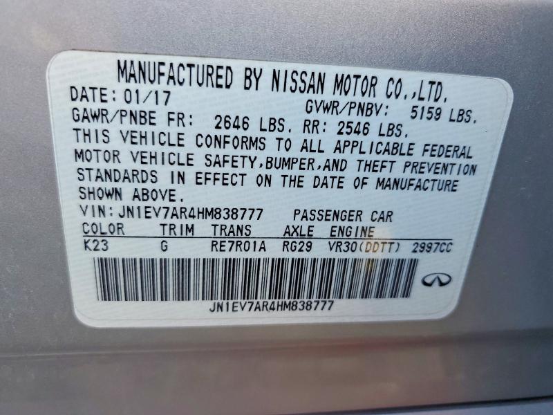Продажа на аукционе авто 2017 Infiniti Q50, vin: JN1EV7AR4HM838777, номер лота: 71157836