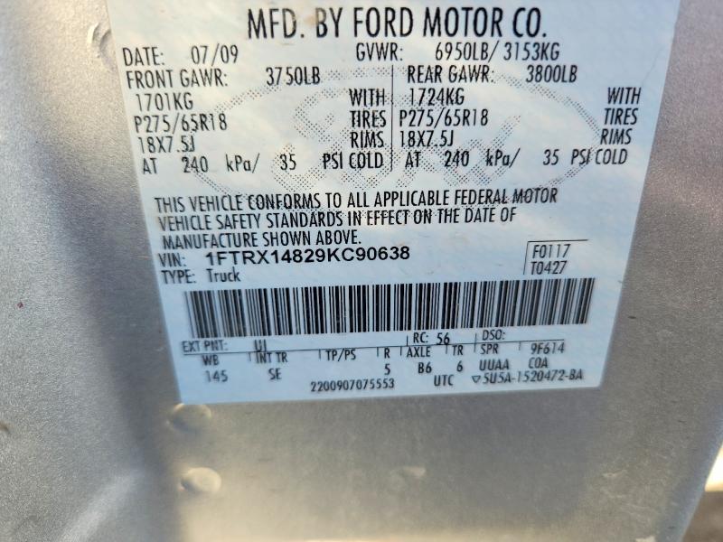 2009 Ford F150 მანქანა იყიდება აუქციონზე, vin: 1FTRX14829KC90638, აუქციონის ნომერი: 71513596