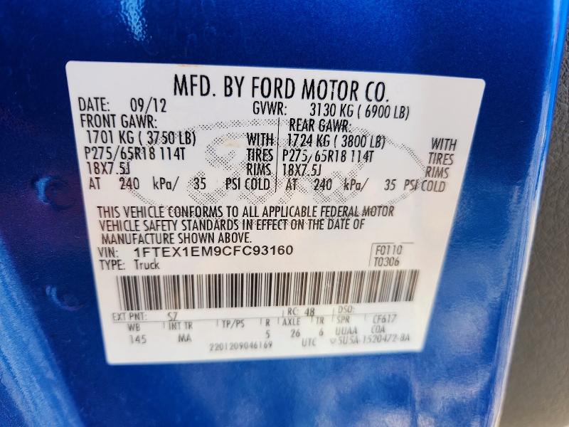 71211976 :رقم المزاد ، 1FTEX1EM9CFC93160 vin ، 2012 Ford F150 مزاد بيع