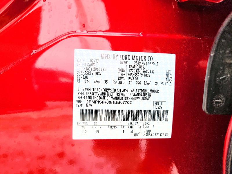 Продаж на аукціоні авто 2017 Ford Edge, vin: 2FMPK4K88HBB67702, номер лоту: 71609386