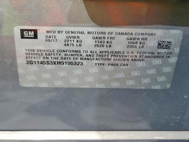 71222766 :رقم المزاد ، 2G1145S3XH9195323 vin ، 2017 Chevrolet Impala مزاد بيع