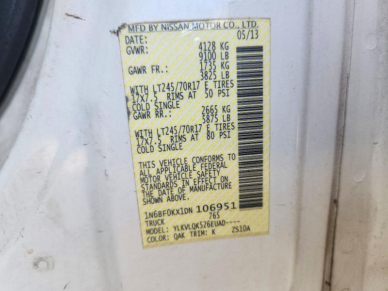 2013 Nissan Nv მანქანა იყიდება აუქციონზე, vin: 1N6BF0KX1DN106951, აუქციონის ნომერი: 72585646
