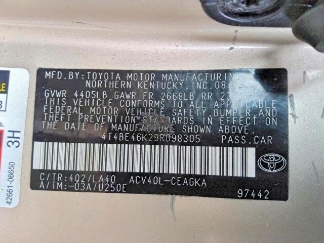 Продажа на аукционе авто 2009 Toyota Camry, vin: 4T4BE46K29R098305, номер лота: 71473406