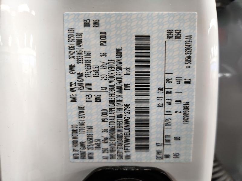 2022 Ford F150 მანქანა იყიდება აუქციონზე, vin: 1FTVW1EL0NWG12796, აუქციონის ნომერი: 72611066