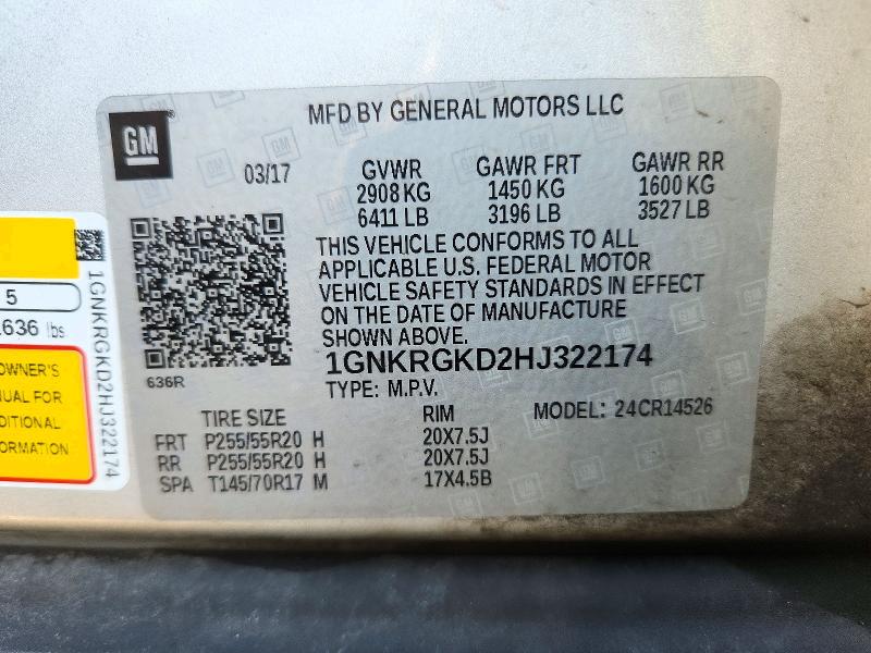 Продажа на аукционе авто 2017 Chevrolet Traverse, vin: 1GNKRGKD2HJ322174, номер лота: 72534656