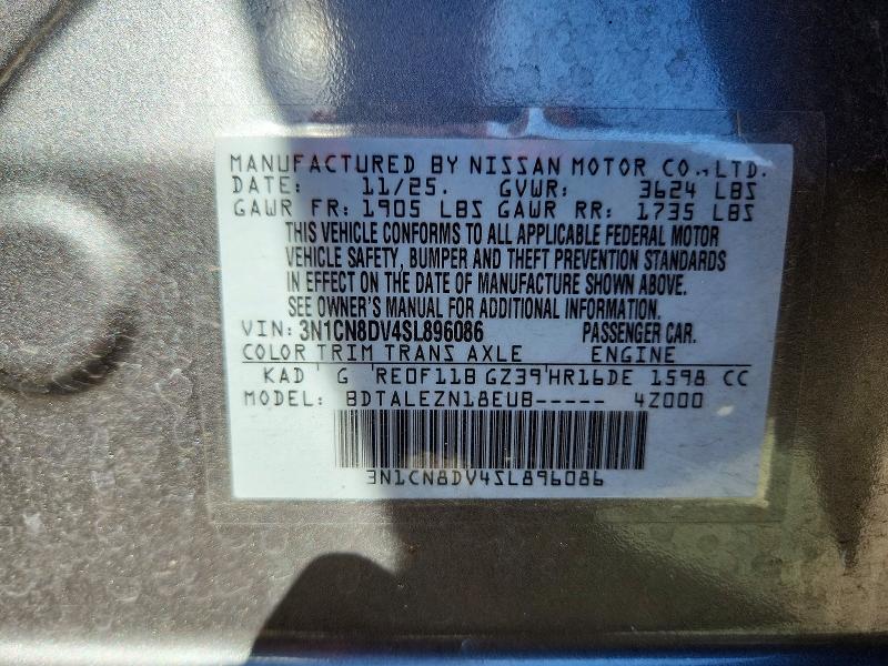 Aukcja sprzedaży 2025 Nissan Versa, vin: 3N1CN8DV4SL896086, numer aukcji: 71954896