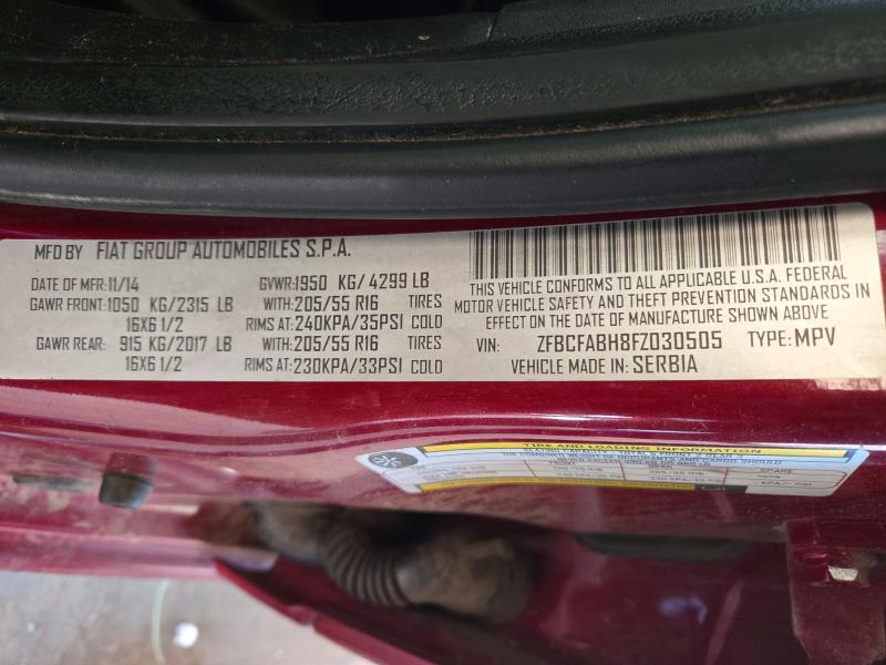 Aukcja sprzedaży 2015 Fiat 500l, vin: ZFBCFABH8FZ030505, numer aukcji: 72244806