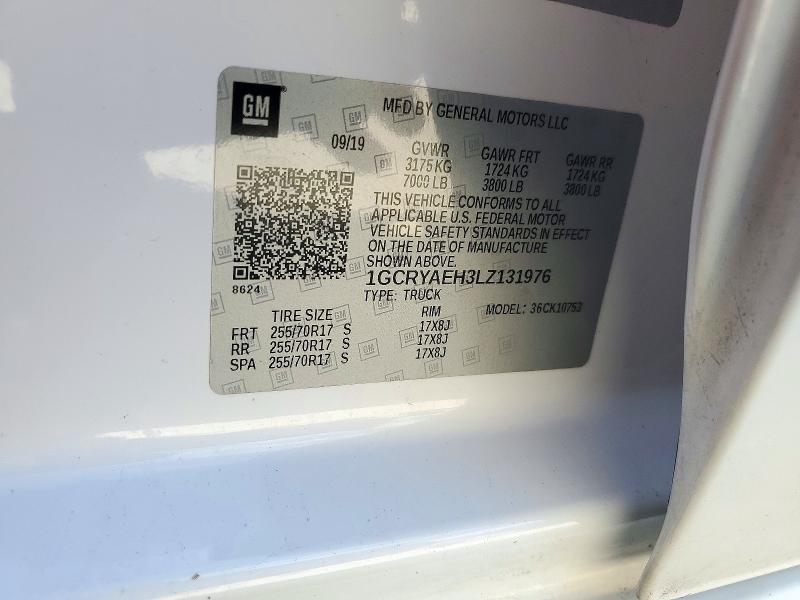 72378336 :رقم المزاد ، 1GCRYAEH3LZ131976 vin ، 2020 Chevrolet Silverado مزاد بيع
