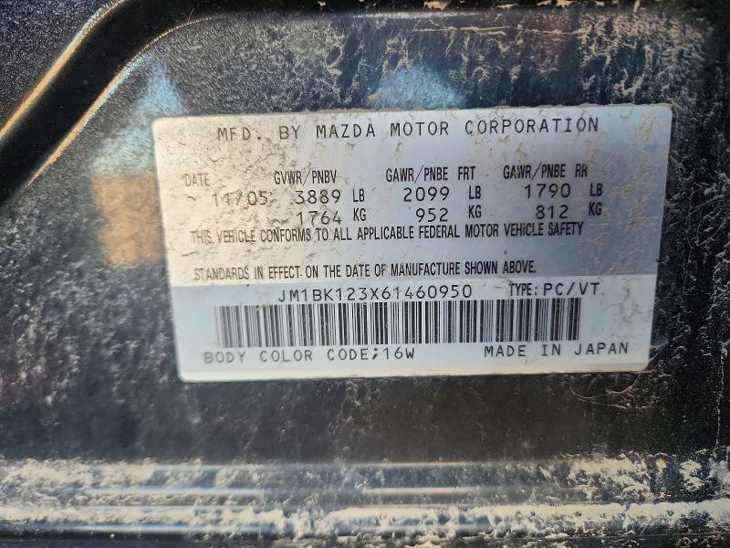 Продаж на аукціоні авто 2006 Mazda 3, vin: JM1BK123X61460950, номер лоту: 73186806