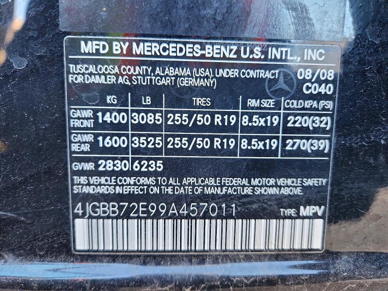 2009 Mercedes-benz Ml მანქანა იყიდება აუქციონზე, vin: 4JGBB72E99A457011, აუქციონის ნომერი: 71227046