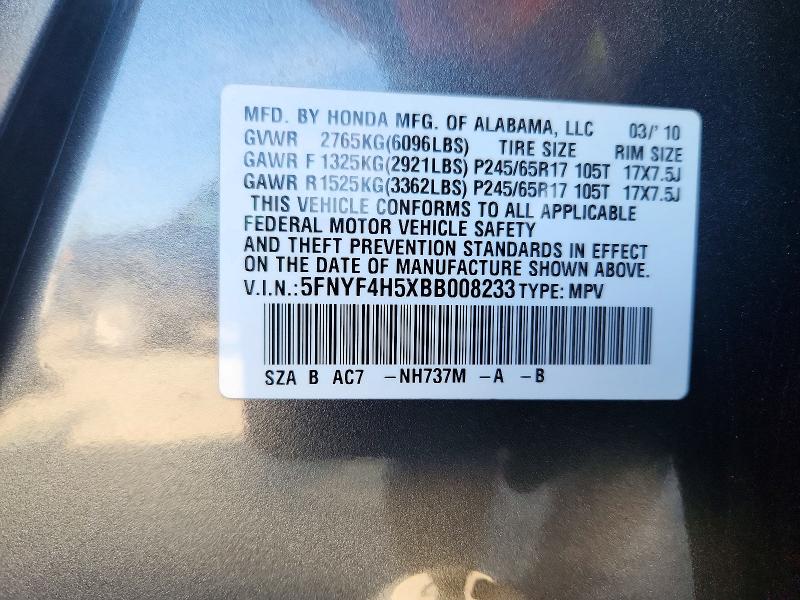 Продаж на аукціоні авто 2011 Honda Pilot, vin: 5FNYF4H5XBB008233, номер лоту: 71625736