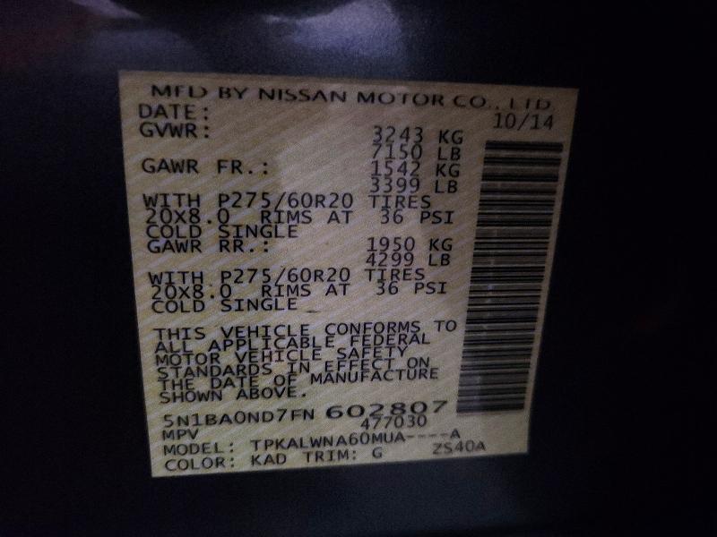 Aukcja sprzedaży 2015 Nissan Armada, vin: 5N1BA0ND7FN602807, numer aukcji: 70985136