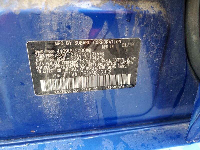 Продажа на аукционе авто 2019 Subaru Wrx, vin: JF1VA1C61K9822836, номер лота: 71732726