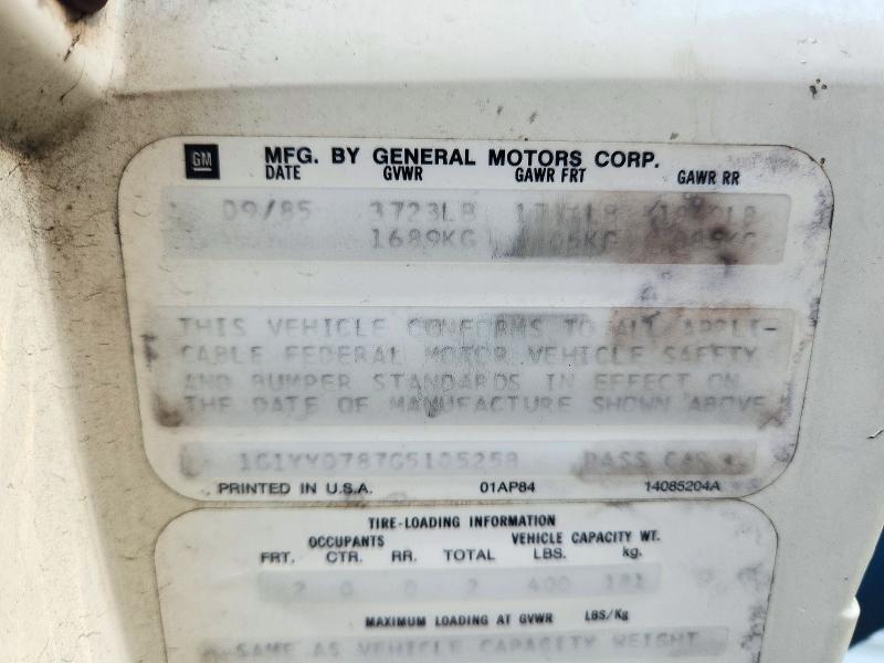 72603016 :رقم المزاد ، 1G1YY0787G5105258 vin ، 1986 Chevrolet Corvette مزاد بيع