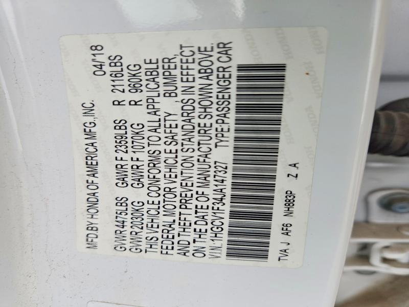 Продаж на аукціоні авто 2018 Honda Accord, vin: 1HGCV1F34JA147327, номер лоту: 70347596
