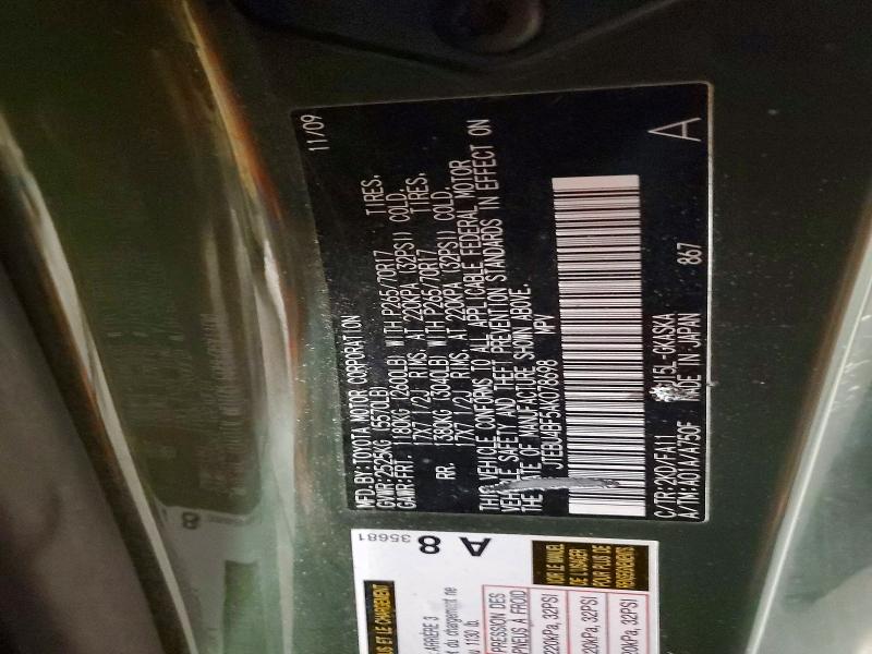 2010 Toyota Fj Cruiser მანქანა იყიდება აუქციონზე, vin: JTEBU4BF5AK078698, აუქციონის ნომერი: 72482426