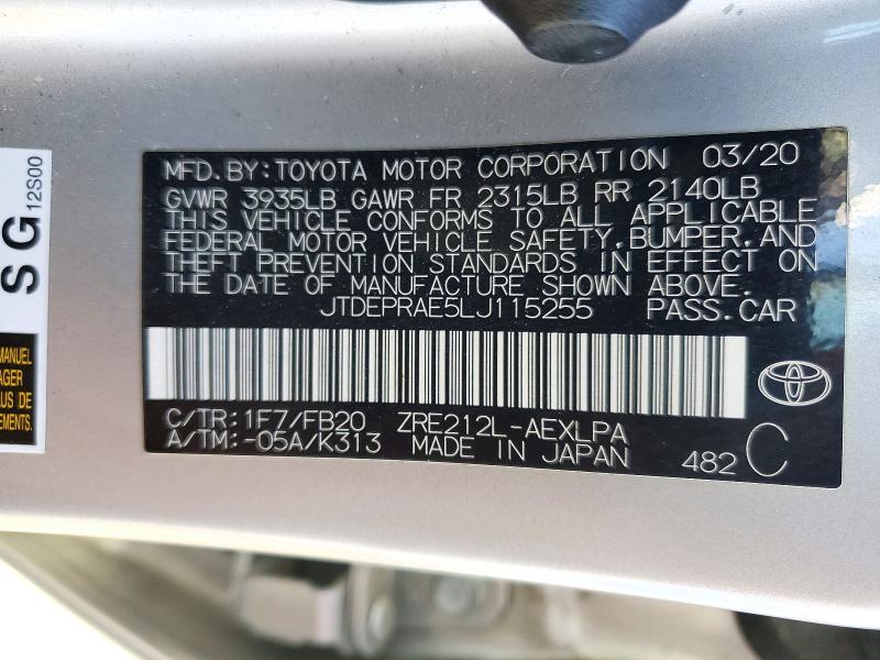 Aukcja sprzedaży 2020 Toyota Corolla, vin: JTDEPRAE5LJ115255, numer aukcji: 73133236